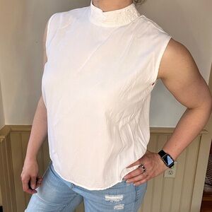 Gloria Lance Vintage Sleeveless Ivory High Neck Blouse Made In US Womens Medium